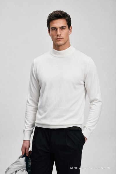 Maccali Men's Basic Winter White Long Sleeve Turtleneck Sweater
