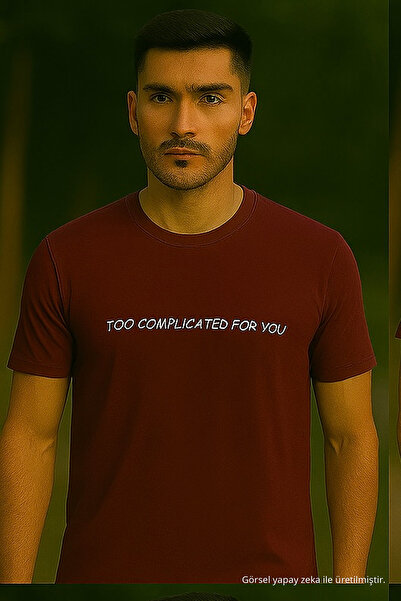 Maccali Men's Cotton Lettered Short Sleeve Loose Red Basic T-Shirt
