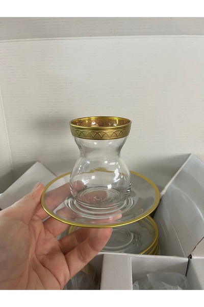 DECOSTYLE Etnik Gold desenli 12 Parça Çay Seti | Premium Cam Takım