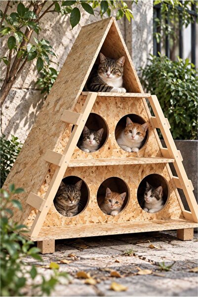 Reyo Dublex Kedi Evi CAT18 Dış Ortam Uygun Ahşap Kedi Evi OSB 100x90x55 cm - ...