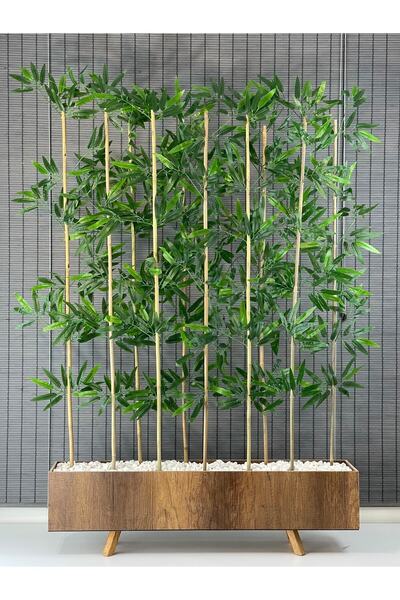 Bahçem Ahşap Ayaklı 1mt Saksılı 10 Bambu Gövdeli 180cm Dikdörtgen Yapay Yapra...