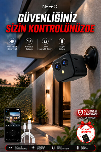 NEFFO 4K Mini WiFi Güvenlik Kamerası | Manyetik Taban, Gece Görüşü, Ses Kaydı...