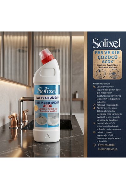 SOLİXEL 950ML Pas ve Kir Çözücü Ultra Güçlü Tuvalet ve Lavabo Taşı Temizleyici Beyazlatıcı Etki