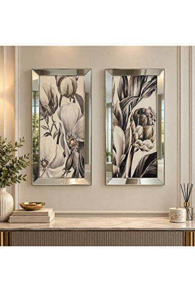 efe ayna dekor Soft Çiçekler Model Bronz Aynalı Tablo Seti (Farklı ölçü seçen...