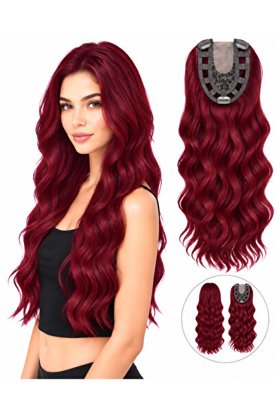 Lulu Bella Kadın Kızıl 60 cm Tül Tepelik Dalgalı Çıtçıtlı - 1. Kalite Fiber S...