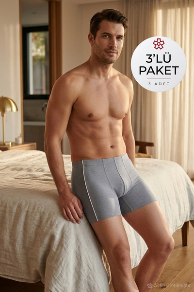 YILDIZ Modal Biyeli Erkek Boxer Gri 3'lü Paket