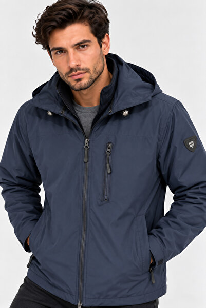 Wise Men's Hooded Rainproof Zipper Pocket Raincoat Windbreaker Jacket