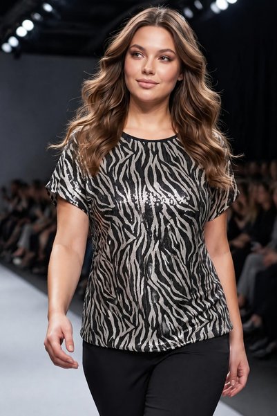 Maya Butik Zebra Desen Önü Payet Detaylı Şık Bluz - 21915