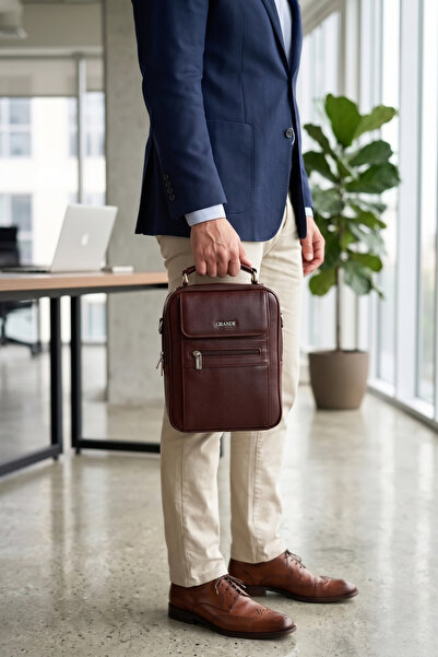 Grande 4587 100% Genuine Leather Men's Handbag Crossbody Bag Brown