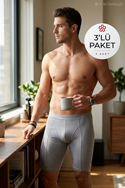 YILDIZ Modal Uzun Erkek Boxer Gri 3'lü Paket