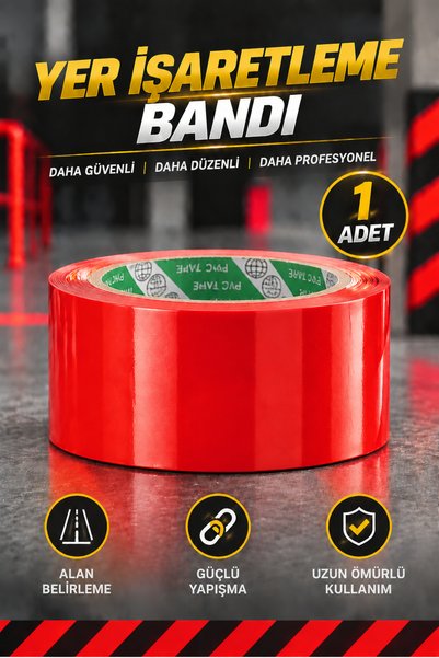 Badem10 Yer İşaretleme Bandı Kırmızı 50 mm x 30 Metre Zemin Uyarı Alan Belirl...