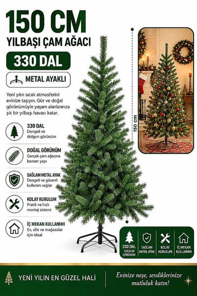 BeySüS Yılbaşı Çam Ağacı 150 cm 330 Dal Metal Ayaklı