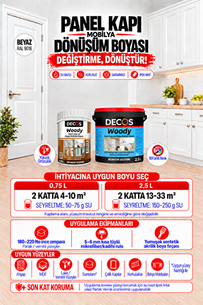 DECOS WOODY Beyaz - Renkli Panel Kapı ve Mobilya Boyası | Su Bazlı Kokusuz | ...