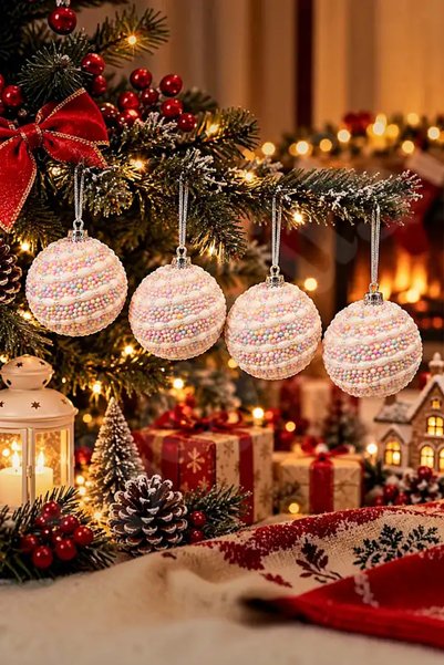 BeySüS Ornament pentru bradul de Crăciun, bilă colorată cu bomboane, set de 4, 6 cm