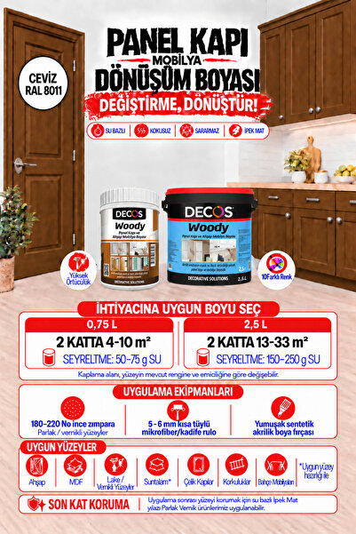 DECOS Woody Ceviz - Renkli Panel Kapı ve Mobilya Boyası | Su Bazlı Kokusuz | ...