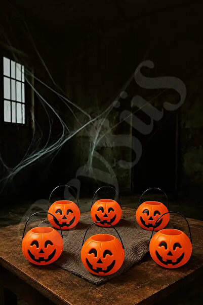 BeySüS Cadılar Bayramı Halloween Balkabağı Mini Şeker Kovası 6 Lı