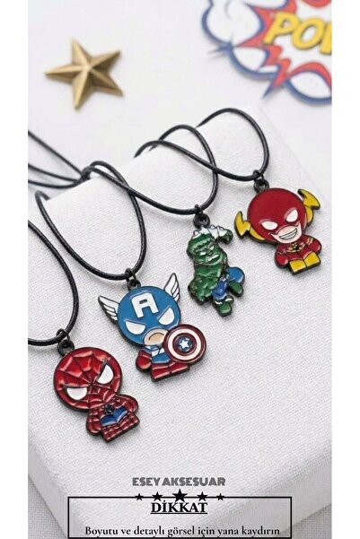 Esey Dizayn Marvel Spiderman Hulk Ironman Captain America Kolye Ve Deri Bilek...