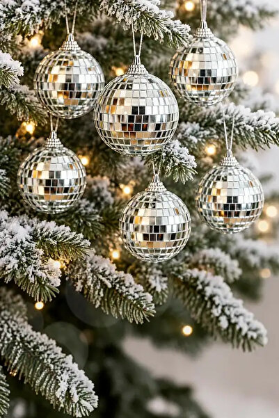 BeySüS New year's pine tree ornament mirrored disco ball 7 cm set of 6