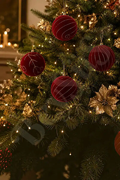 BeySüS Christmas Tree Ornament Velvet Cici Ball 10 cm Set of 4 Burgundy