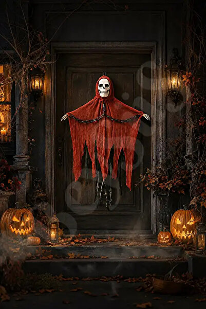 BeySüS Cadılar Bayramı Halloween Işıklı Sesli Kırmızı İskelet Tavan Süsü