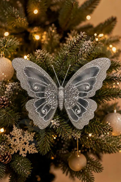 BeySüS Christmas Tree Ornament Silver Butterfly 20 cm