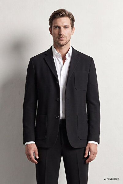D'S Damat Ds Damat Comfort Siyah Gofre Desenli Takim Elbise