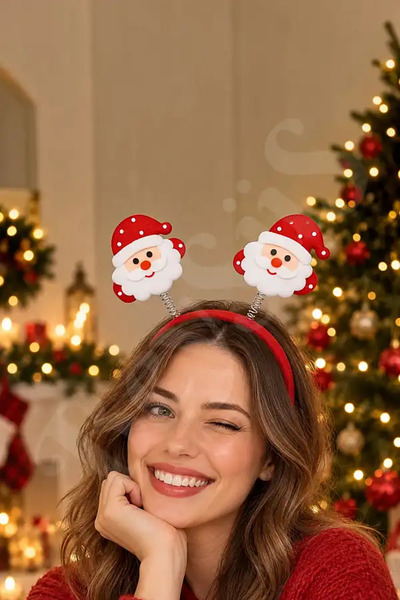BeySüS Yılbaşı Tacı Kırmızı Noel Baba Yeni Yıl Taçı Sallanan Taç Unisex Taç