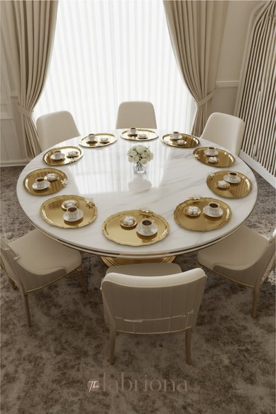FABRIONA TEK TARAFLI GOLD 6’lı Paslanmaz Çelik Oval Mini Papatyalı Çay Kahve Sunum Söz Nişan Tepsisi 20x25 cm