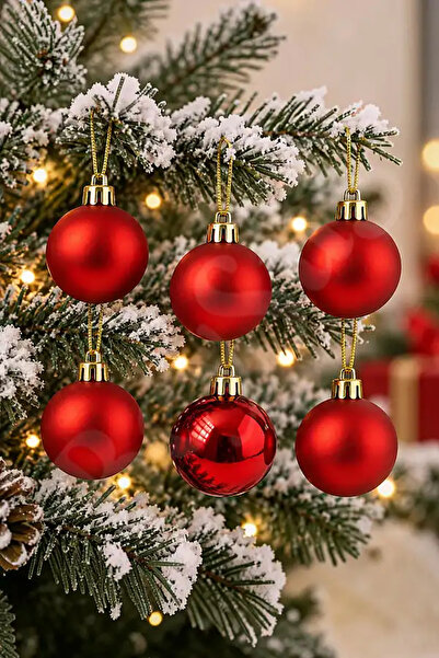 BeySüS Christmas Pine Tree Ornament Cici Top 4 cm Set of 6 Red