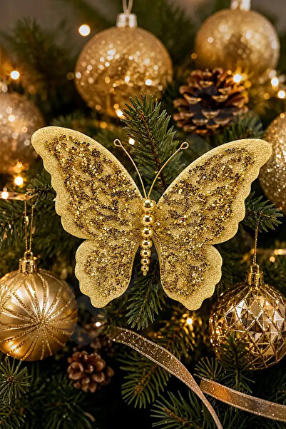 BeySüS Yılbaşı Ağacı Süsü Gold Kelebek 20 cm
