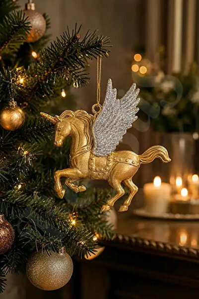 BeySüS Yılbaşı Çam Ağacı Süsü Unicorn Asma Süs Gold 10 cm