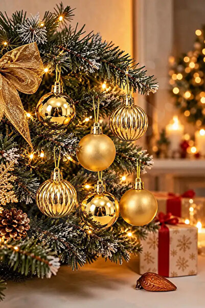 BeySüS Christmas Tree Ornament Gold Cici Ball 12Pcs 3 cm