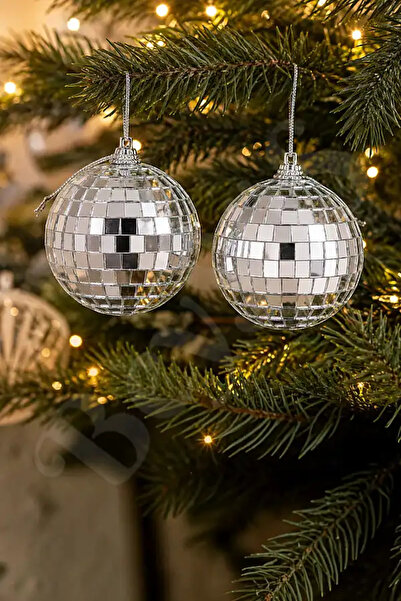 BeySüS Christmas Pine Tree Ornament Mirrored Disco Ball 10 cm 2 Pcs