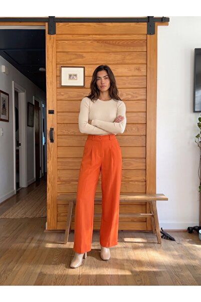 Juuuj Orange High-Waisted Wide-Leg Comfortable Cut Pants with Elastic and Adj...