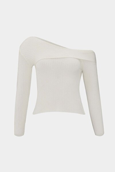 Açelya Okcu Thessaloniki Knitted Collar Detailed Slim Fit Women's Short Knitw...