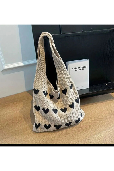 citycenterfashion Kadın Kalp Desenli Örgü Omuz Çantası Tığ İşi Günlük ve Plaj...