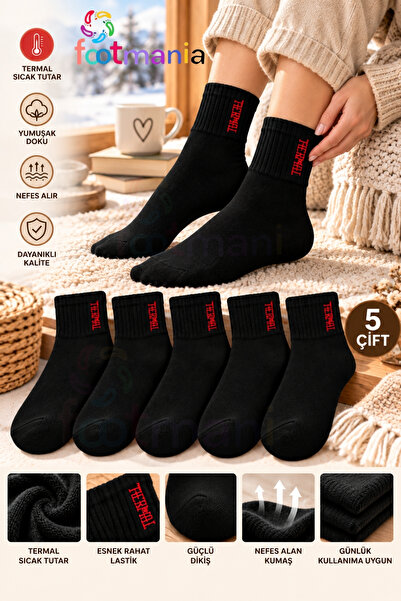 footmania Kadın Havlu Kışlık Siyah 5 Çift Çorap