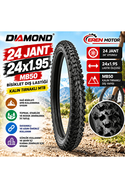 DIAMOND 24 Jant 24x1.95 Bisiklet Dış Lastiği MB50 Kalın Tırnaklı MTB