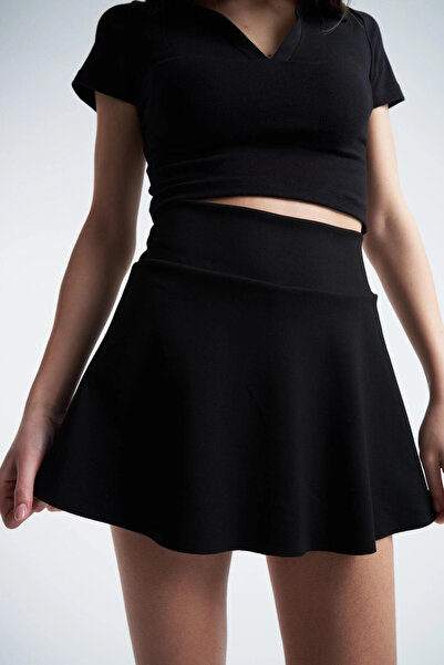 citycenterfashion Kadın Basic Modal Şort Etek Siyah cty-abr-2059