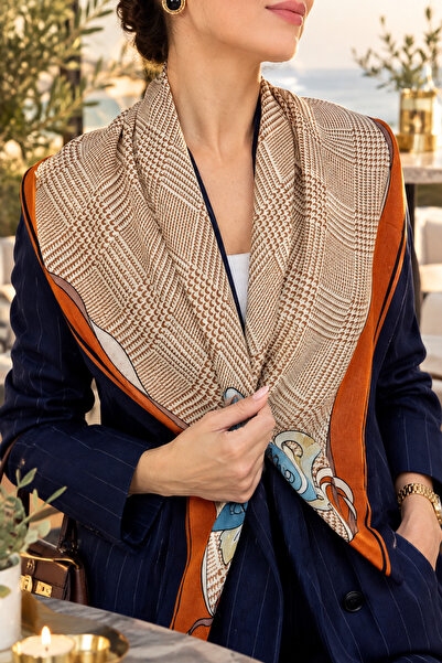 İNİTİUM 90*90 Houndstooth Patterned Cotton Scarf