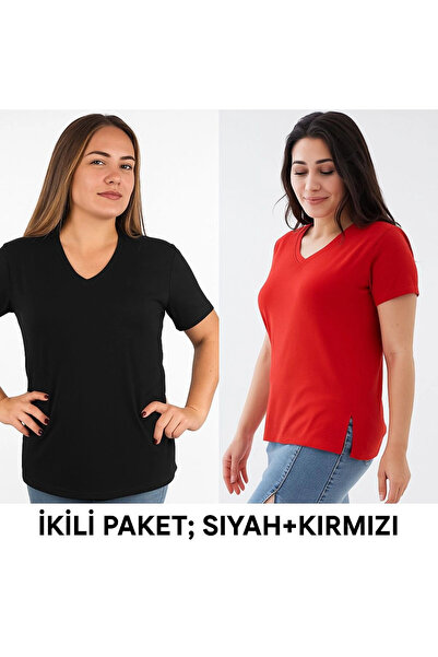 citycenterfashion Kadın V Yaka Büyük Beden T-shirt Cty-cnd-01