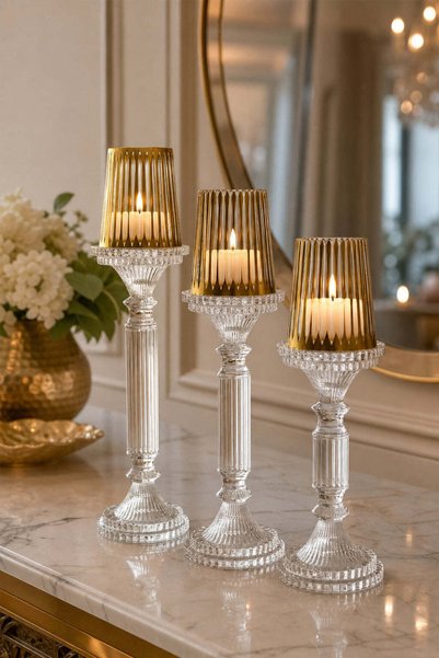 Kristal Market El Yapımı Kristal Dekoratif Mumluk Set 3'lü