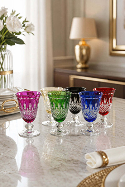 Kristal Market 6 Parça Royal Renk Lüks Ayaklı Meşrubat 280ml Yemek Masası içi...