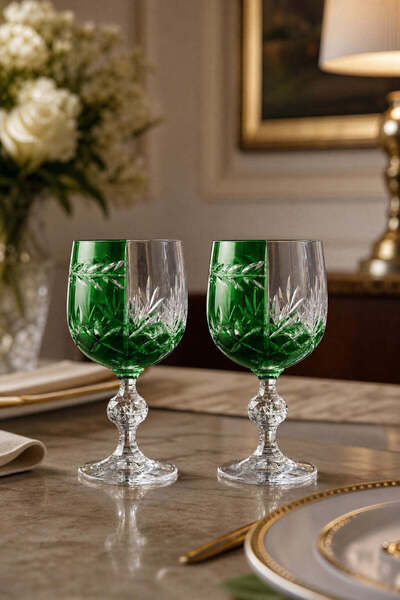 Kristal Market El Yapımı Kristal Bohemia Yeşil Çift Renk Dekoratif Sunumluk A...