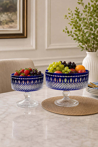 Kristal Market 25cm Ve 19cm Lüks Ayaklı Meyvelik Çiftli 2 Adet