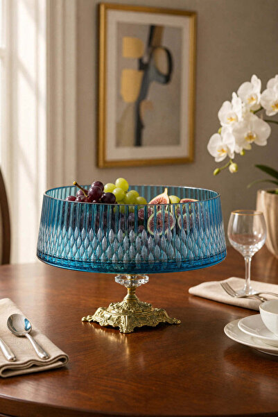 Kristal Market Crystal Cut Decor Gold Detail Large Bowl