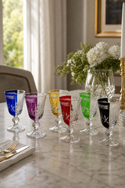 Kristal Market 6'LI Kesme KRİSTAL EL işçiği LÜKS MEŞRUBAT BARDAĞI 200ml