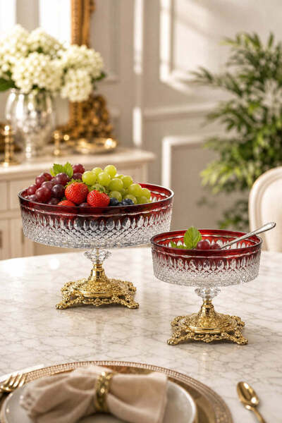 Kristal Market Handcrafted Cut Crystal Royal Pattern Luxury Pedestal Fruit Bo...