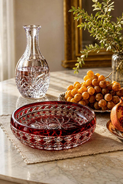 Kristal Market El Yapımı Kristal Desenli Ameteist 28cm Sofra Sunum kasesi