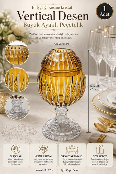 Kristal Market Handcrafted Cut Crystal Vertical Pattern Large Pedestal Napkin Holder